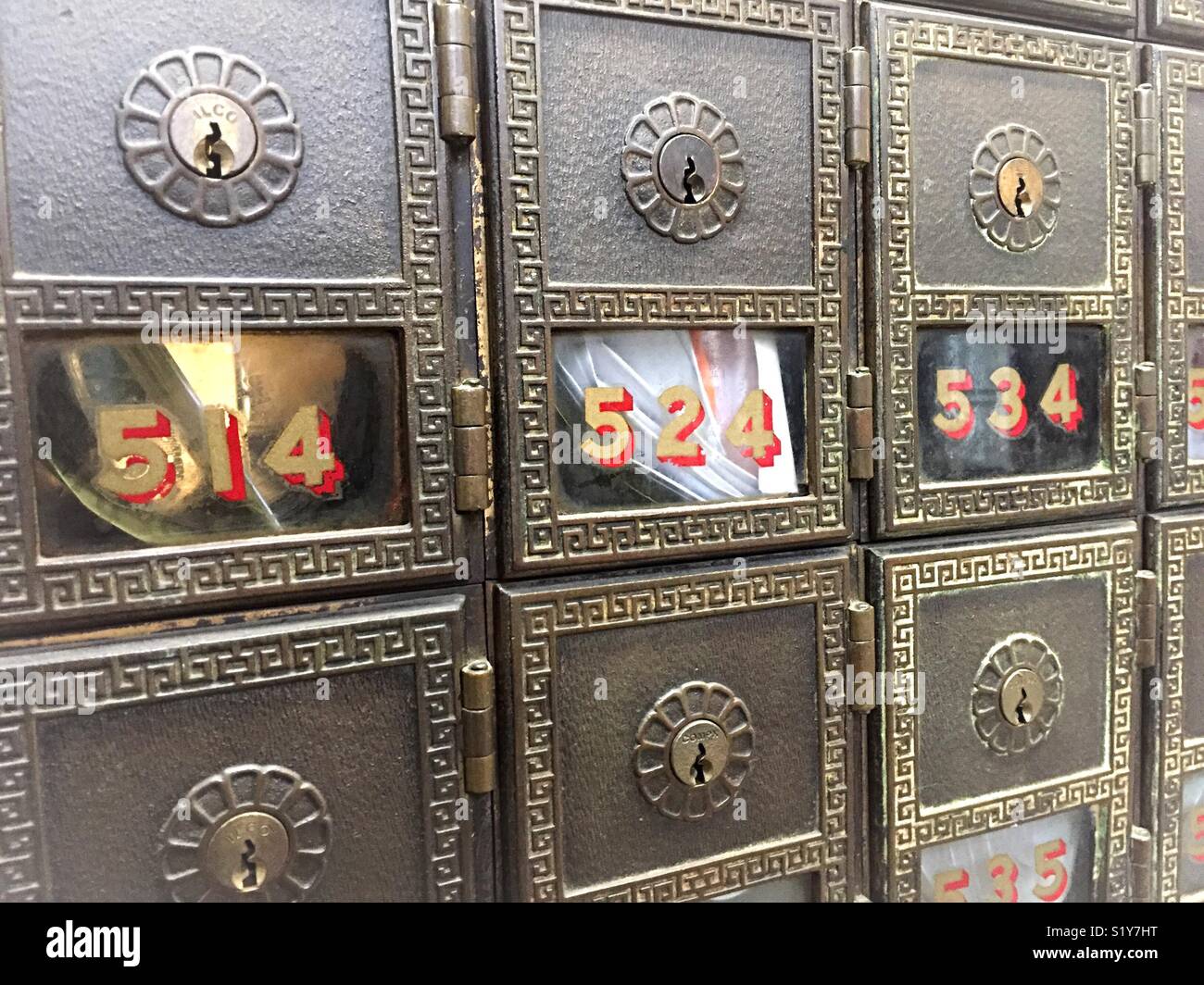 Old Fashioned Decorative Letter Boxes In A Post Office Usa Stock