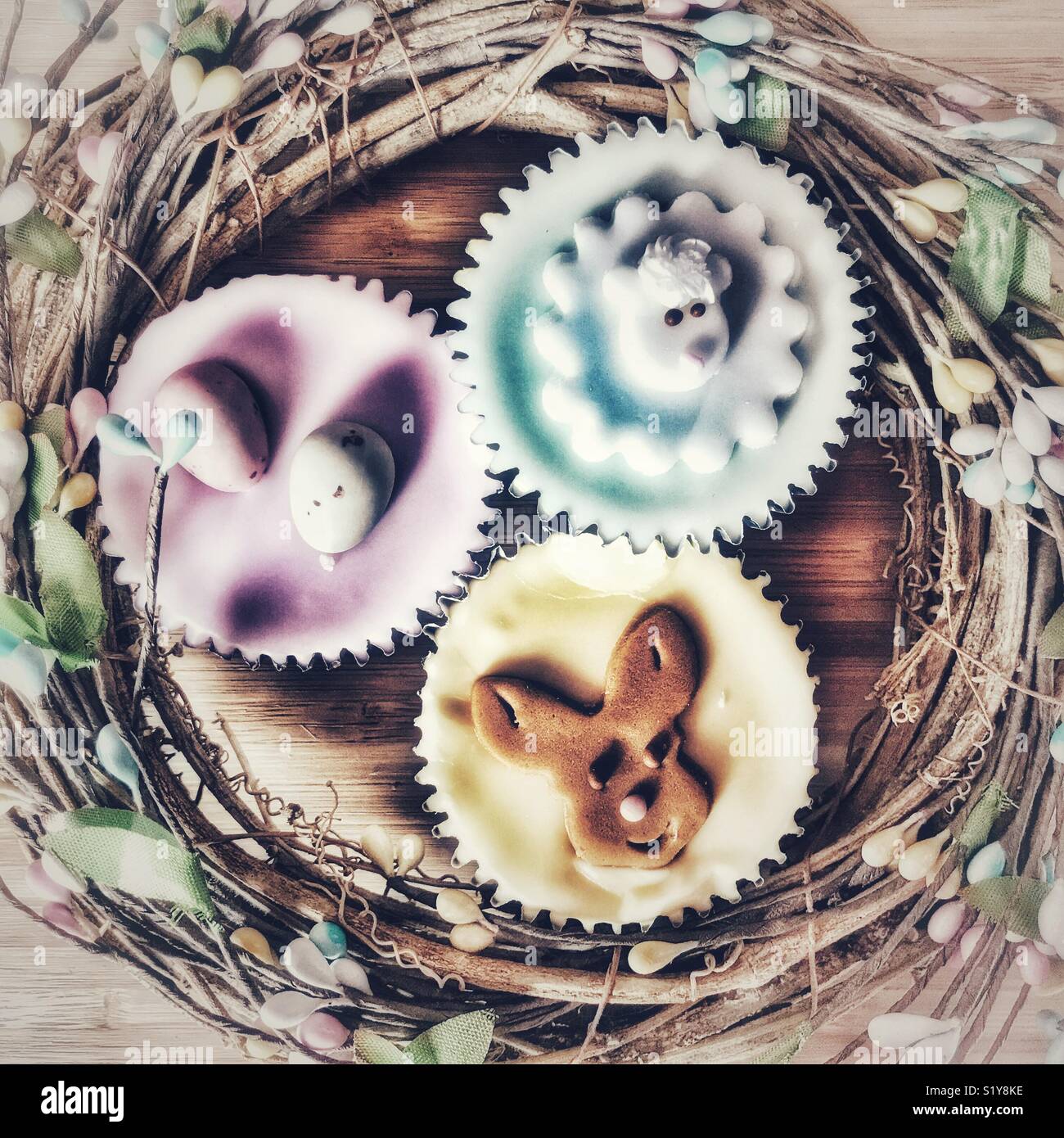 Three Easter themed cupcakes - Smartphone Captured Stock Image
