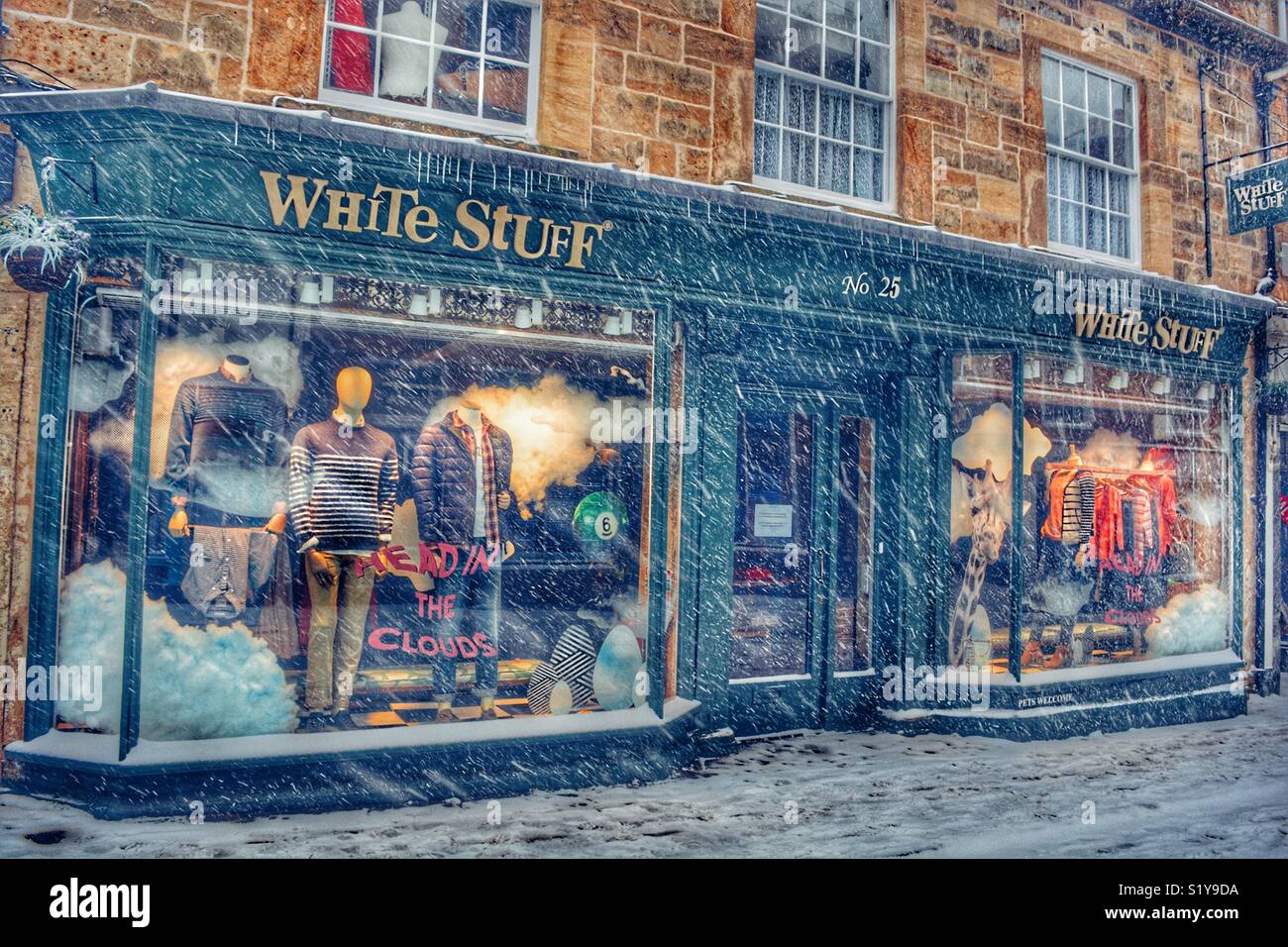White Stuff in Cheap Street, Sherborne, Dorset, during Storm Emma, March 2018 - Smartphone Captured Stock Image