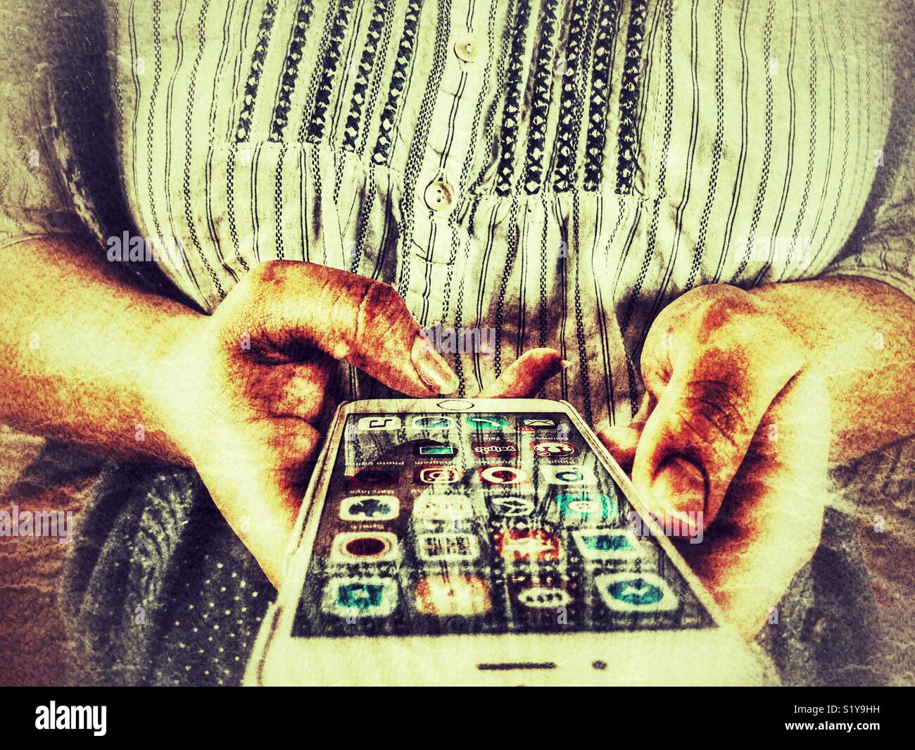 Millennial woman using technology - Smartphone Captured Stock Image