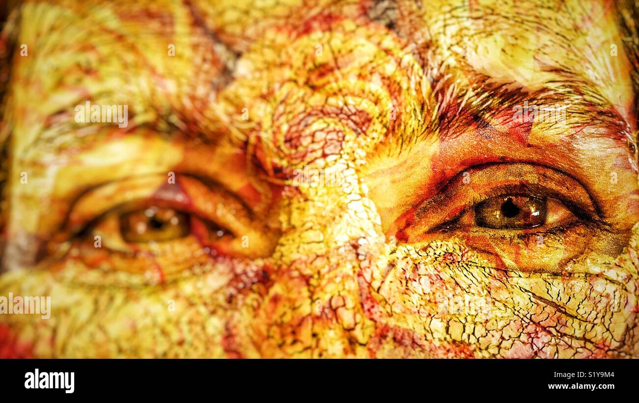 Double exposure of eyes and flowers - Smartphone Captured Stock Image