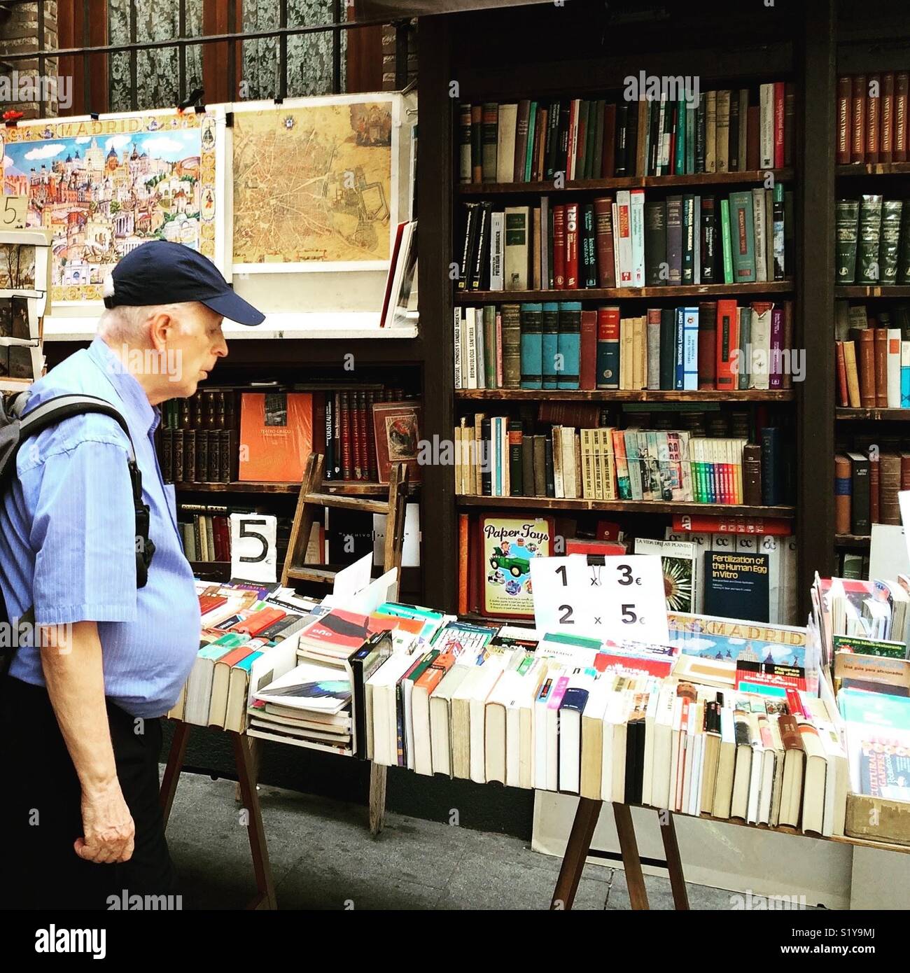 Book seller in Madrid, Spain Stock Photo