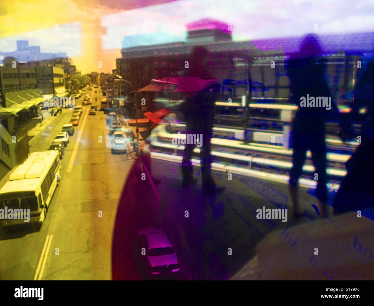 Jackson Heights, Queens, New York. 74 Street train station. - Smartphone Captured Stock Image