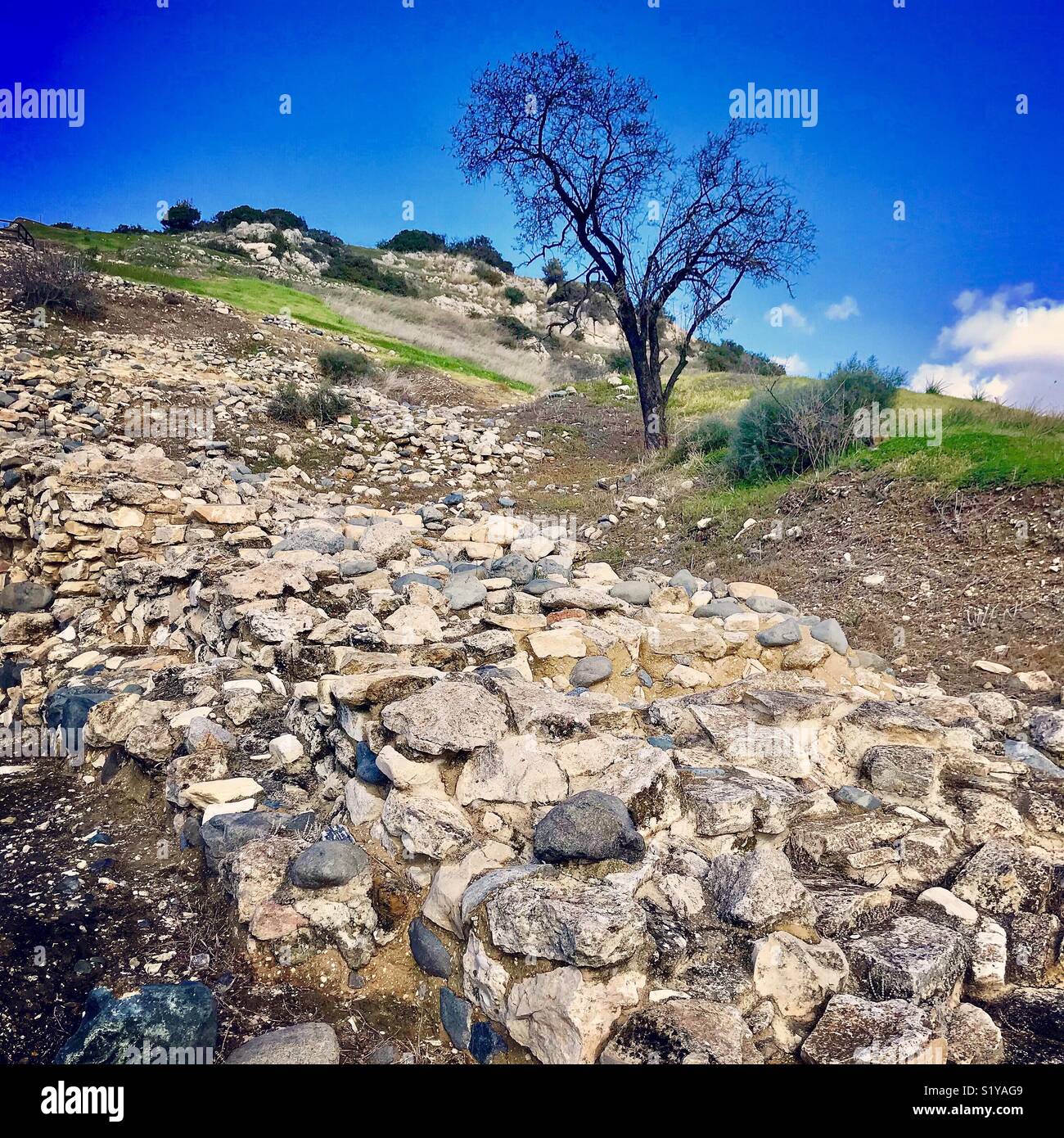Neoliberal ruins, Choirokoitia Archeological site, Cyprus Stock Photo