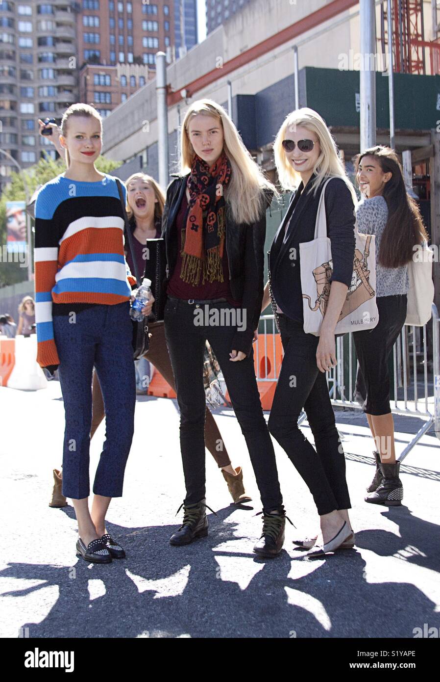 A group of models during New York fashion week street style Stock Photo