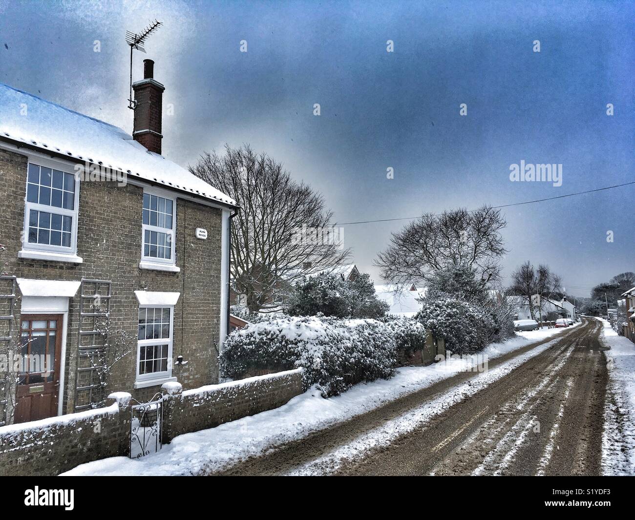 English village in the snow - Smartphone Captured Stock Image