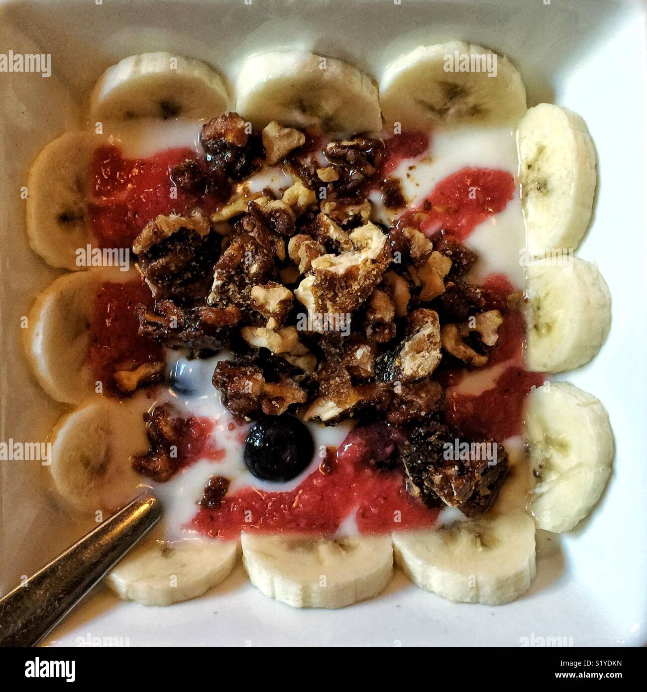 Homemade granola with fruit and hemp milk Stock Photo Alamy