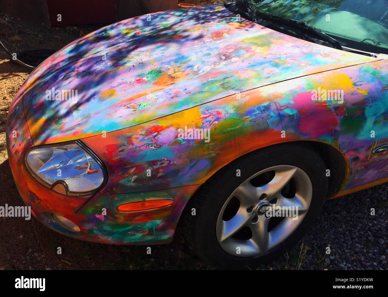 Artistic expressionist abstract painting on car Stock Photo