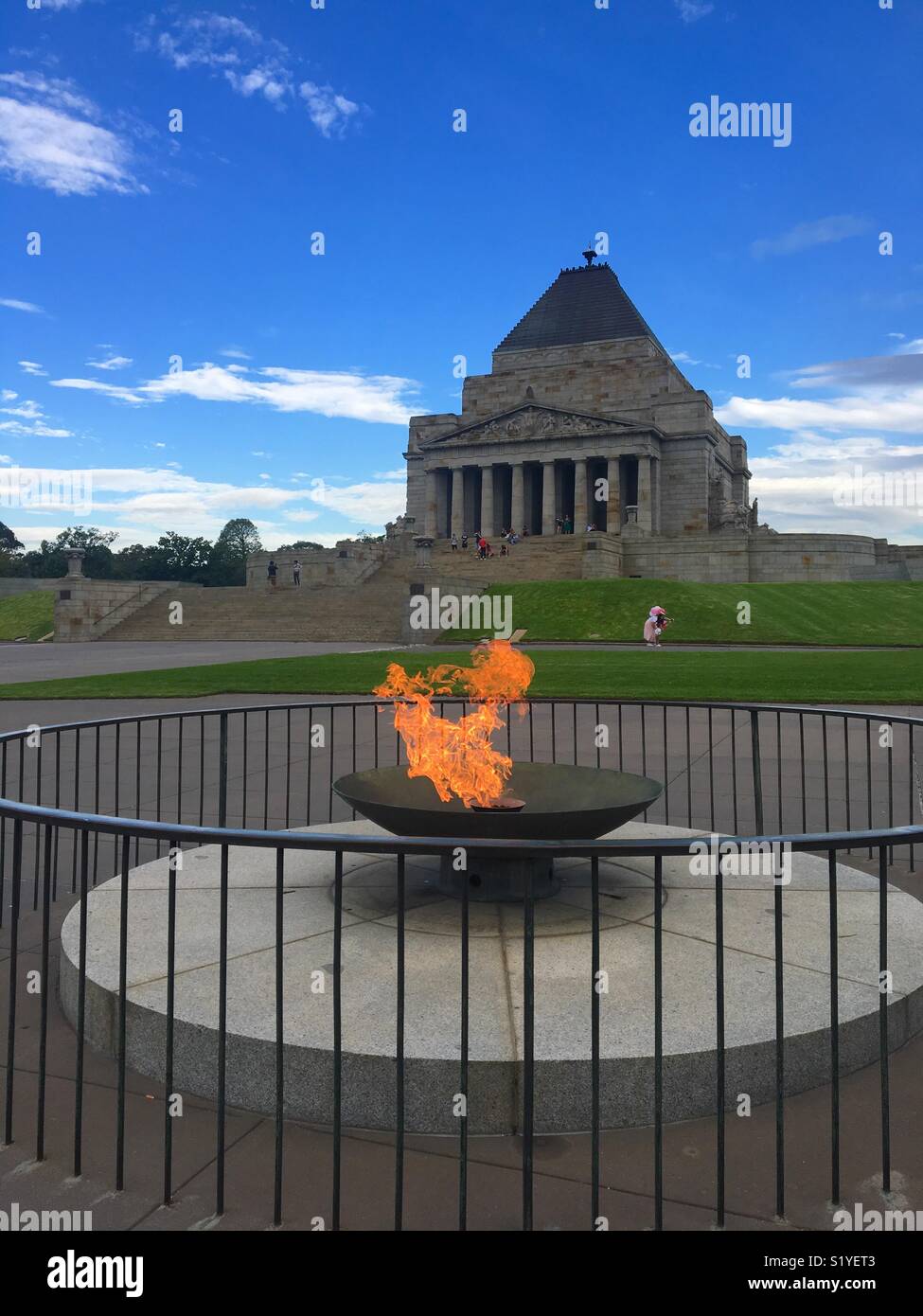 Shrine of Remembrance in Melbourne with eternal flame - Smartphone Captured Stock Image