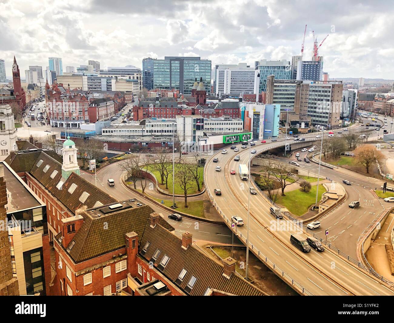 View of old fire station, Children’s hospital and Aston Expressway in Birmingham - Smartphone Captured Stock Image
