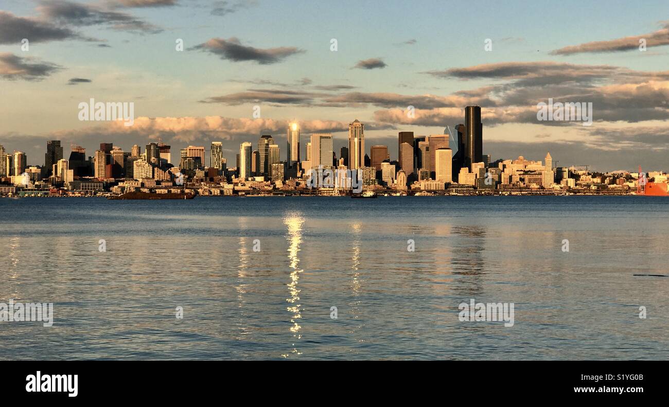 Seattle skyline at dusk, Washington - Smartphone Captured Stock Image