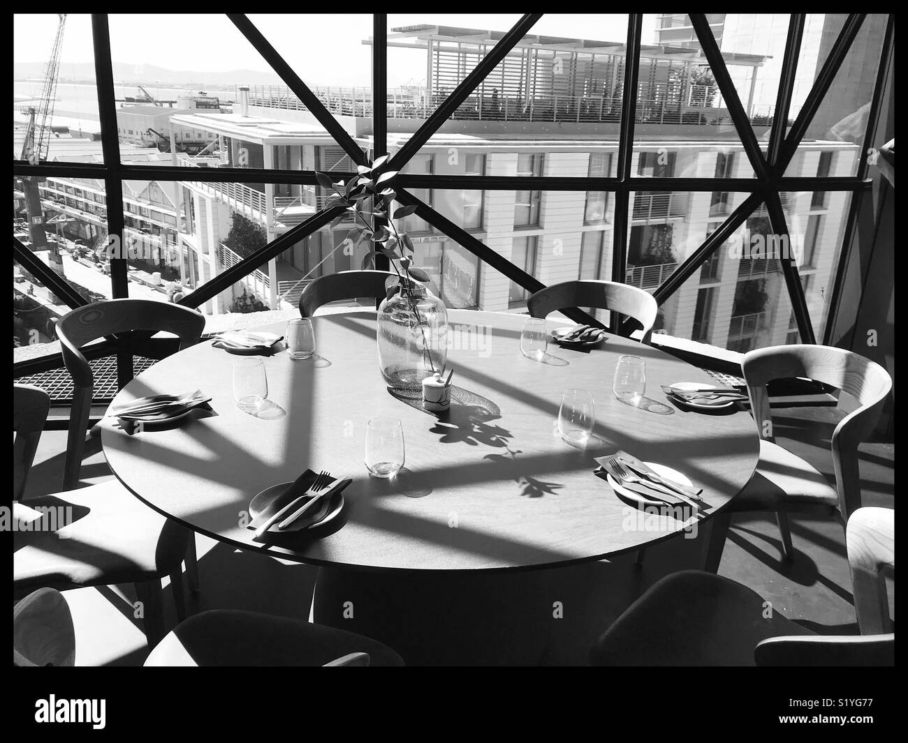 The newly opened Zeitz MOCAA Food restaurant and bar in the Zeitz Museum, Cape Town, South Africa with its iconic bubble windows. - Smartphone Captured Stock Image