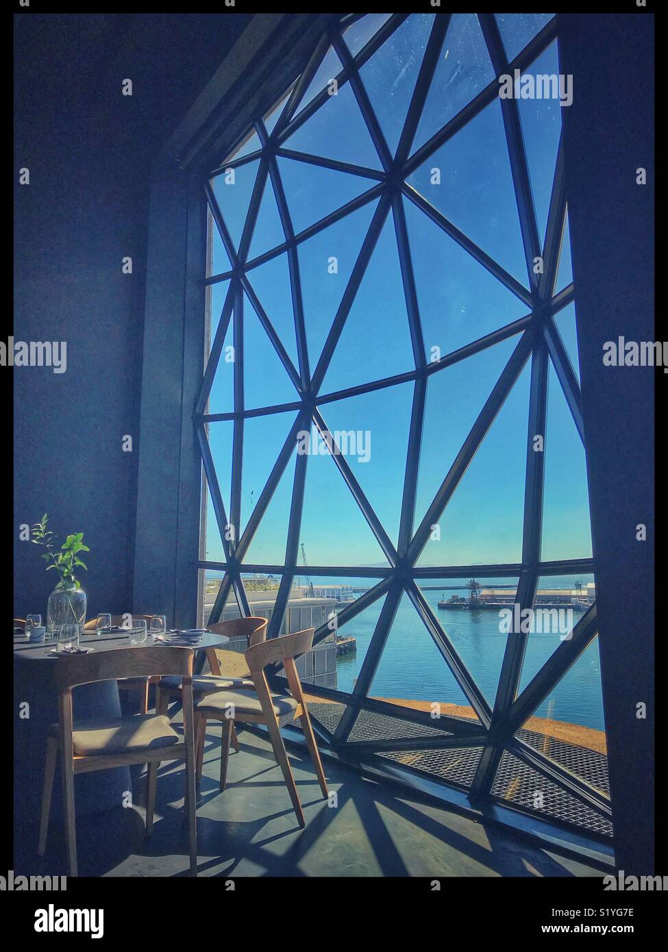 The newly opened Zeitz MOCAA Food restaurant and bar in the Zeitz Museum, Cape Town, South Africa with its iconic bubble windows. - Smartphone Captured Stock Image