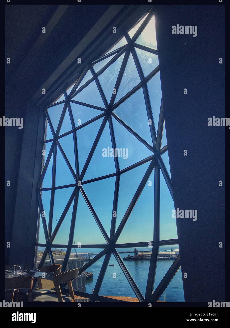 The newly opened Zeitz MOCAA Food restaurant and bar in the Zeitz Museum, Cape Town, South Africa with its iconic bubble windows. - Smartphone Captured Stock Image