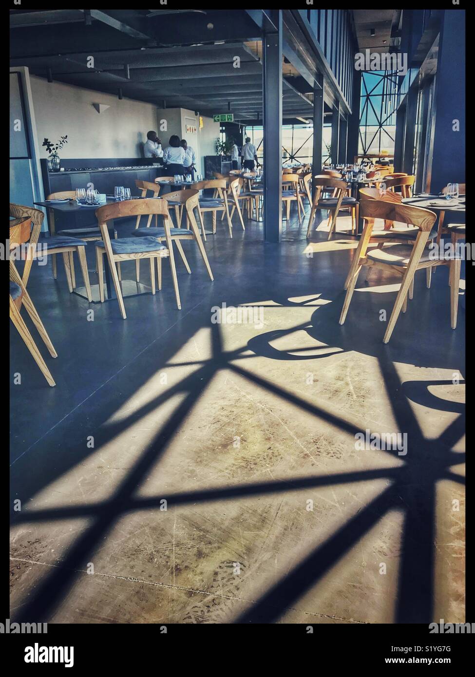 The newly opened Zeitz MOCAA Food restaurant and bar in the Zeitz Museum, Cape Town, South Africa with its iconic bubble windows. - Smartphone Captured Stock Image