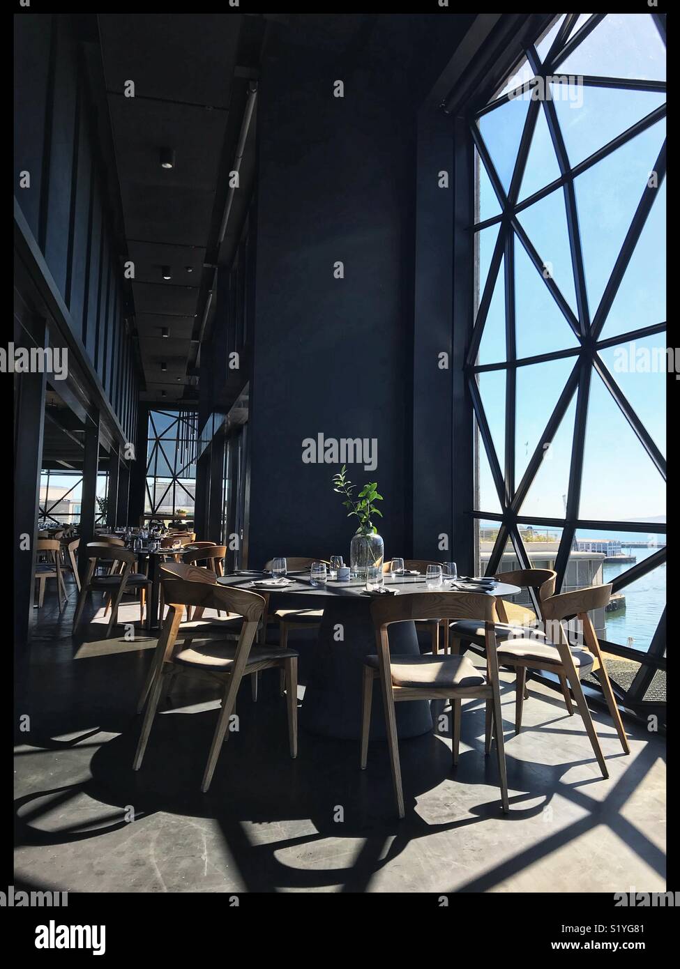 The newly opened Zeitz MOCAA Food restaurant and bar in the Zeitz Museum, Cape Town, South Africa with its iconic bubble windows. - Smartphone Captured Stock Image