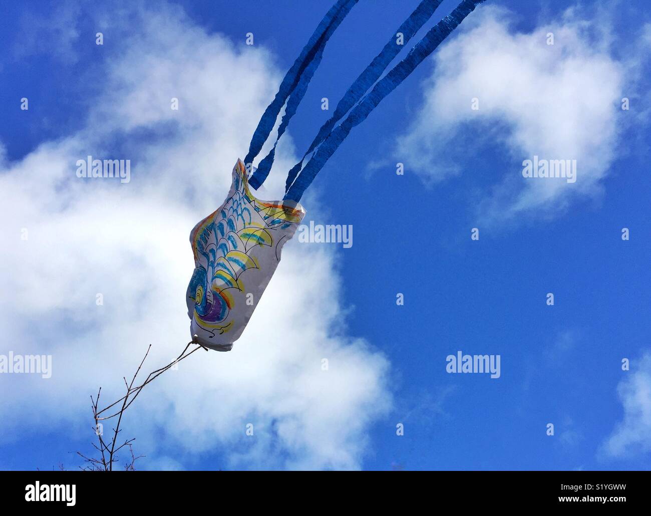Koinobori - fish paper windsock in the sky Stock Photo