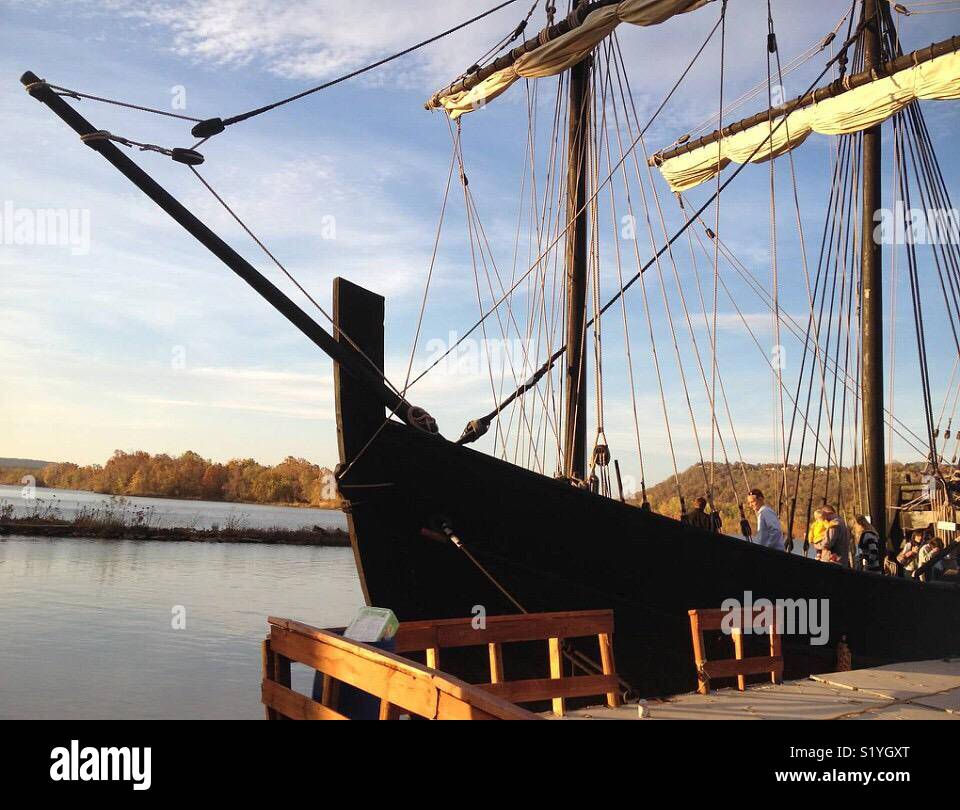 The prow of the Niña docked in Fort Smith, Arkansas. The ship is a reproduction. - Smartphone Captured Stock Image