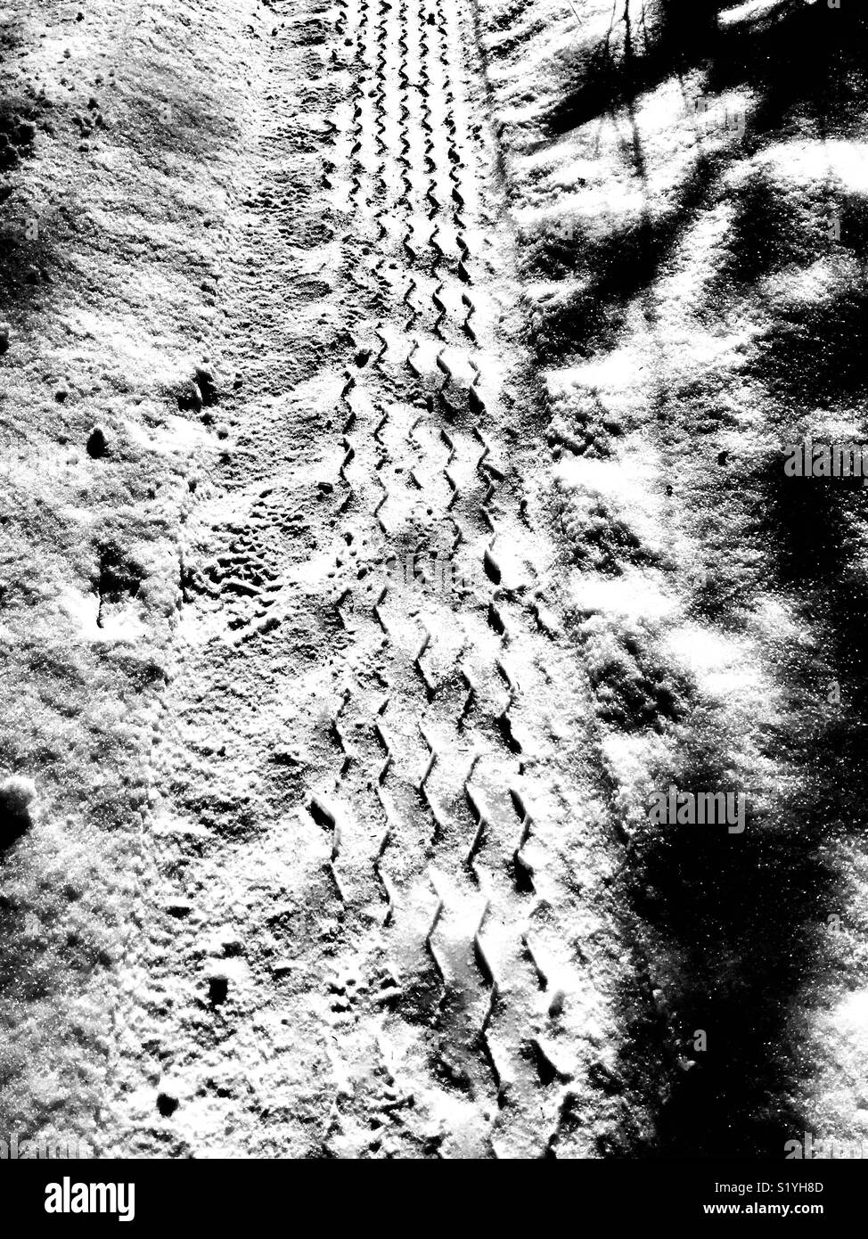 Tire tracks in snow - Smartphone Captured Stock Image