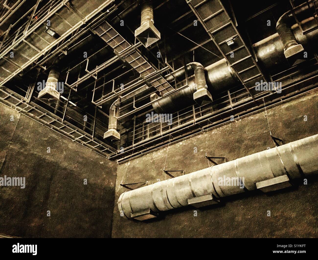 Air conditionned pipes system in a cinema studio - Smartphone Captured Stock Image