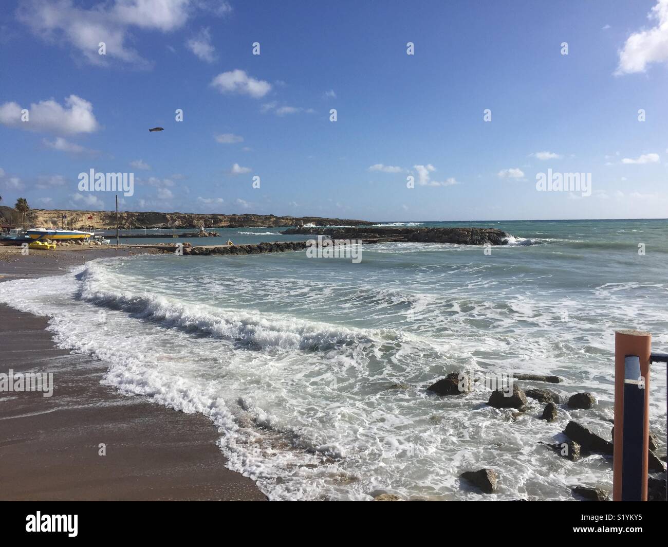 Rough seas prove too much for a fish at Coral Bay, Paphos, Cyprus Stock Photo