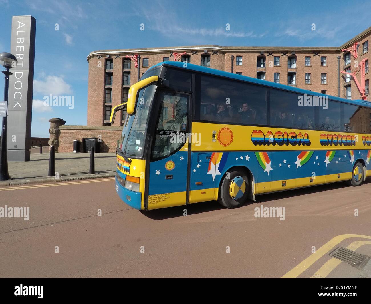 The Beatles Magical Mystery Tour Bus At The Albert Dock Liverpool Stock Photo