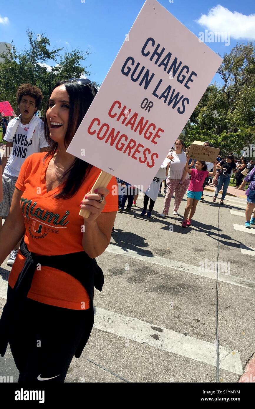 Miami Beach Florida “March For Our Lives.”  March 24, 2018 protest after Parkland, Florida school shootings. - Smartphone Captured Stock Image