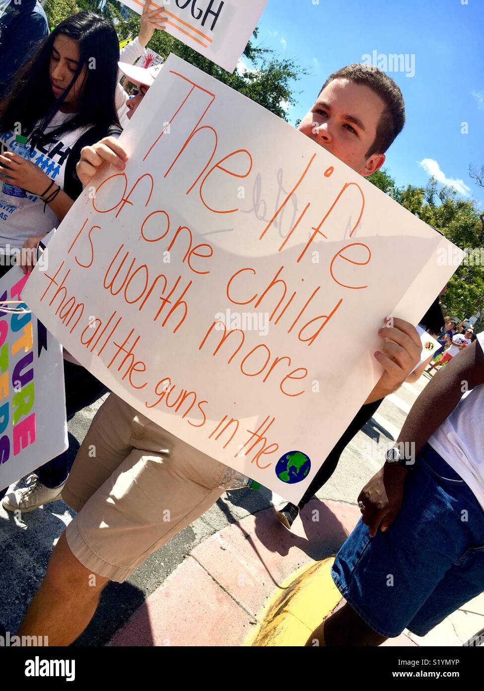 Miami Beach Florida “March For Our Lives.”  March 24, 2018 protest after Parkland, Florida school shootings. Stock Photo