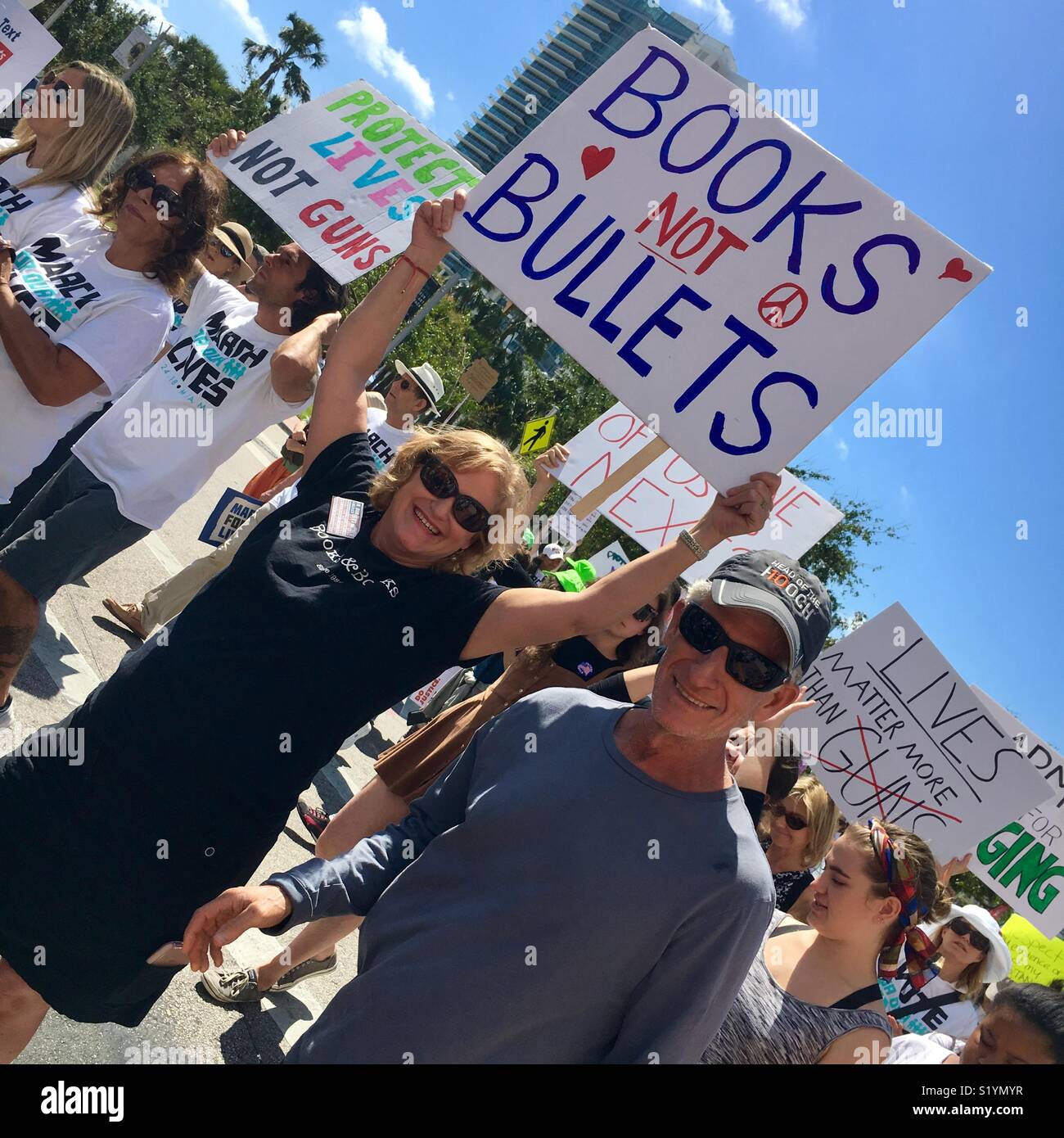 Miami Beach Florida “March For Our Lives.”  March 24, 2018 protest after Parkland, Florida school shootings - Smartphone Captured Stock Image