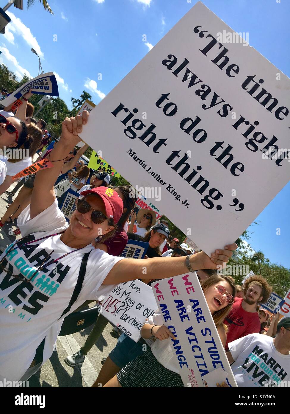 Miami Beach Florida “March For Our Lives.”  March 24, 2018 protest after Parkland, Florida school shootings. - Smartphone Captured Stock Image
