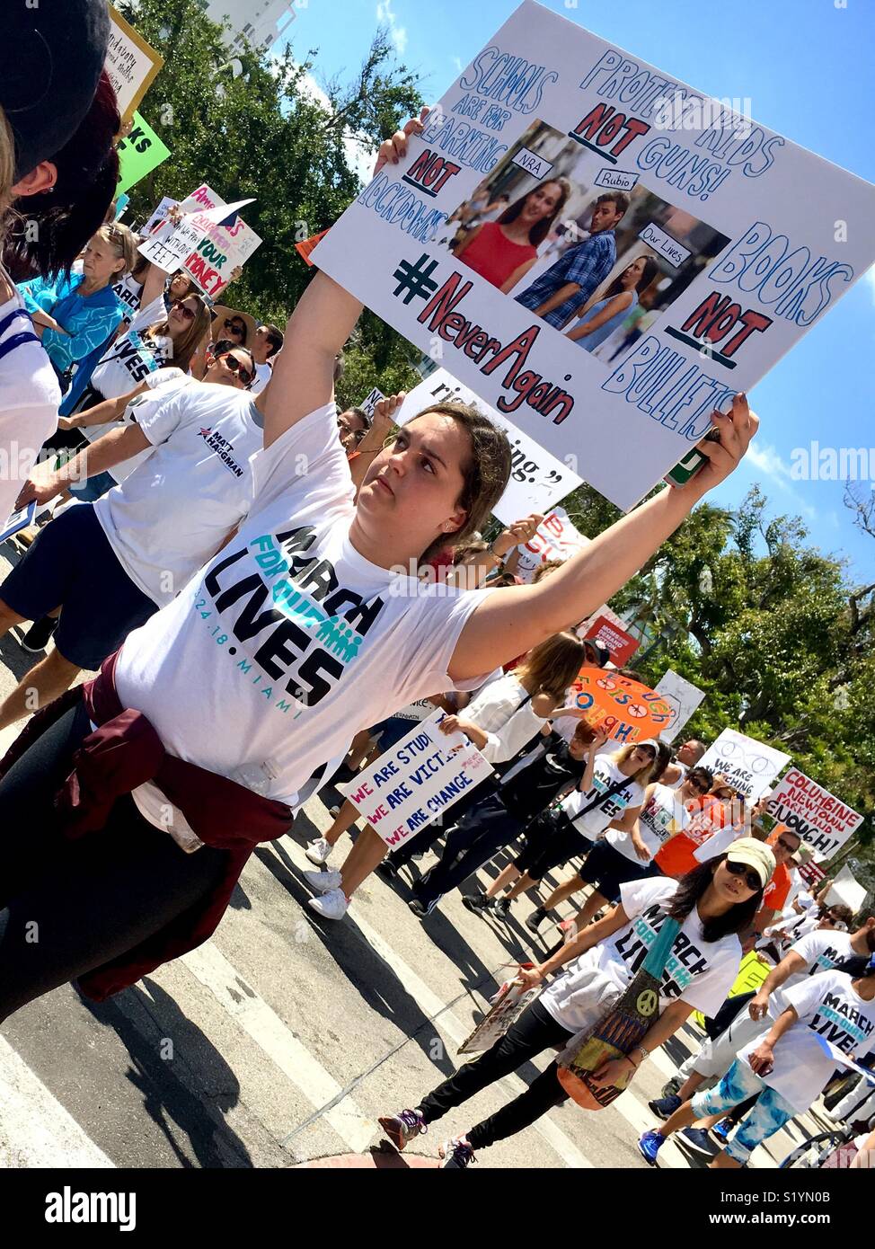 Miami Beach Florida “March For Our Lives.”  March 24, 2018 protest after Parkland, Florida school shootings. - Smartphone Captured Stock Image