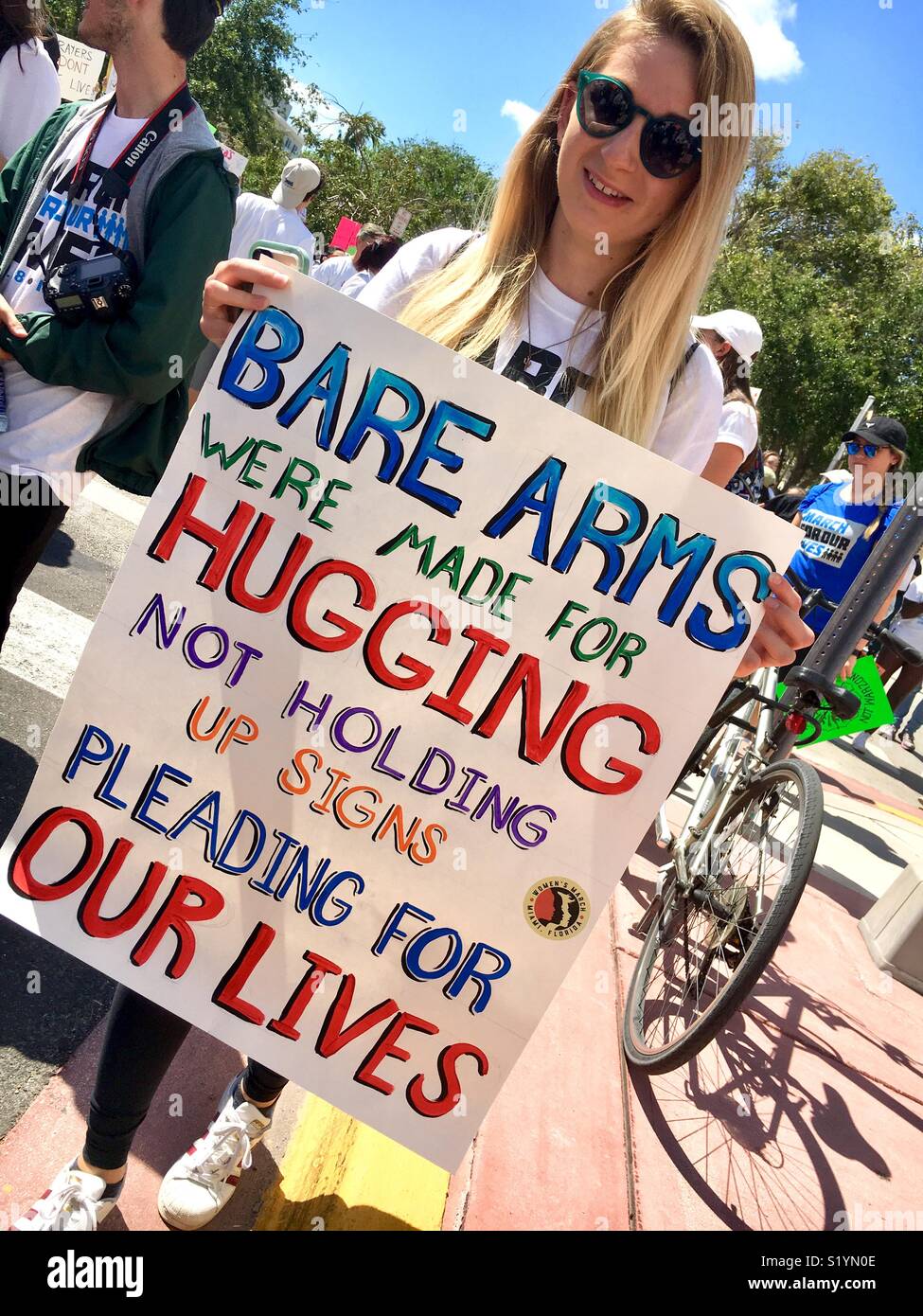 Miami Beach Florida “March For Our Lives.”  March 24, 2018 protest after Parkland, Florida school shootings. - Smartphone Captured Stock Image