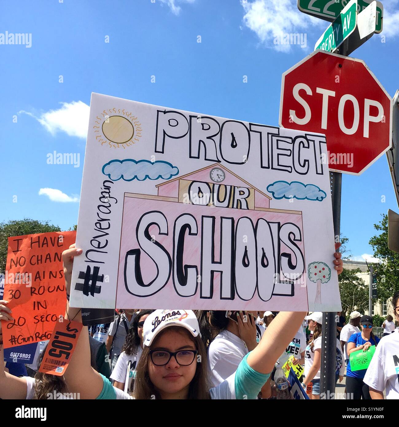 Miami Beach Florida “March For Our Lives.”  March 24, 2018 protest after Parkland, Florida school shootings. - Smartphone Captured Stock Image