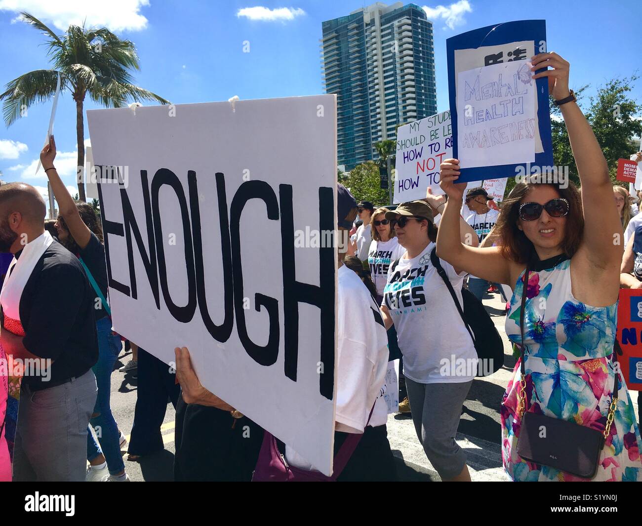 Miami Beach Florida “March For Our Lives.”  March 24, 2018 protest after Parkland, Florida school shootings. - Smartphone Captured Stock Image