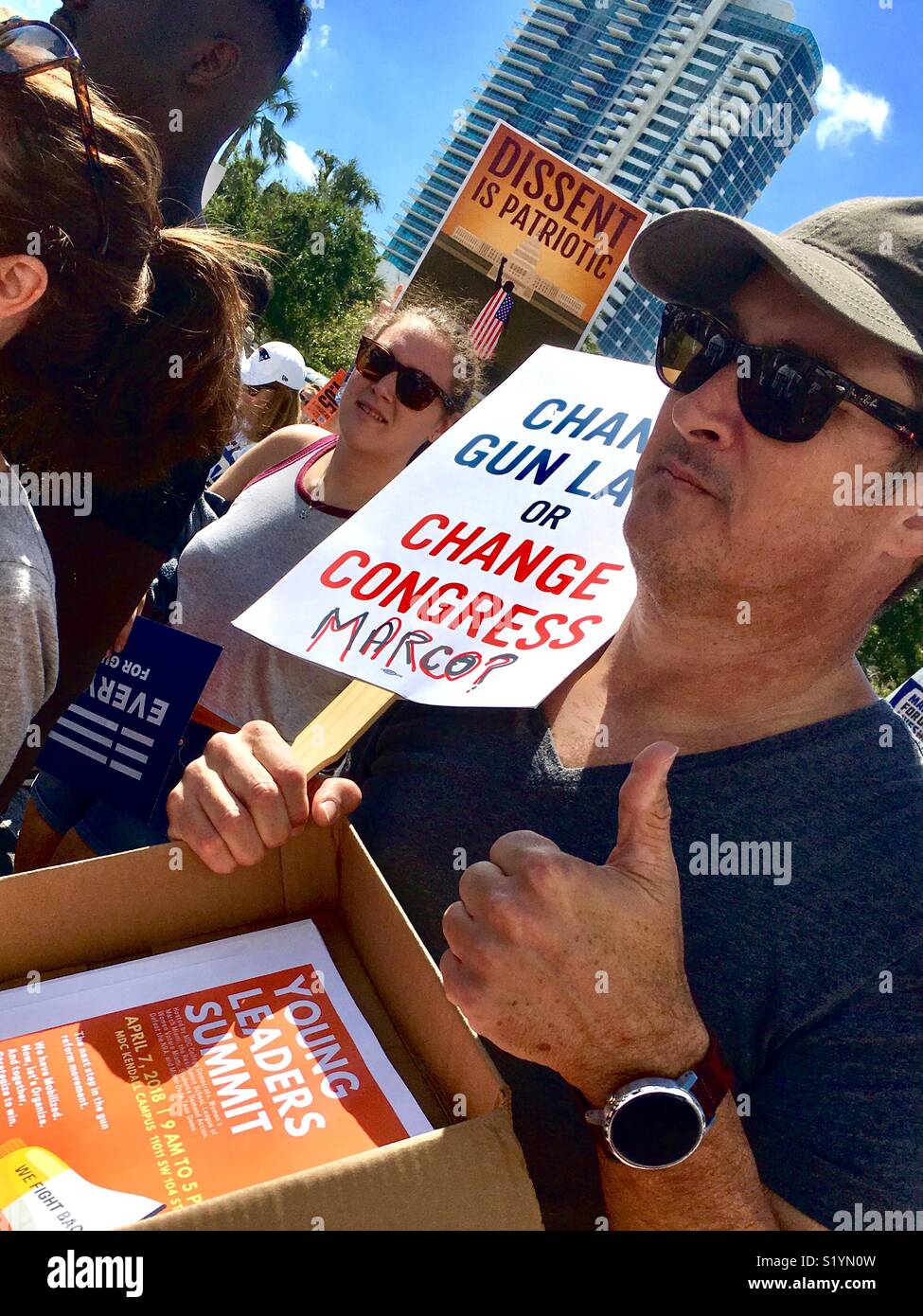Miami Beach Florida “March For Our Lives.”  March 24, 2018 protest after Parkland, Florida school shootings. - Smartphone Captured Stock Image