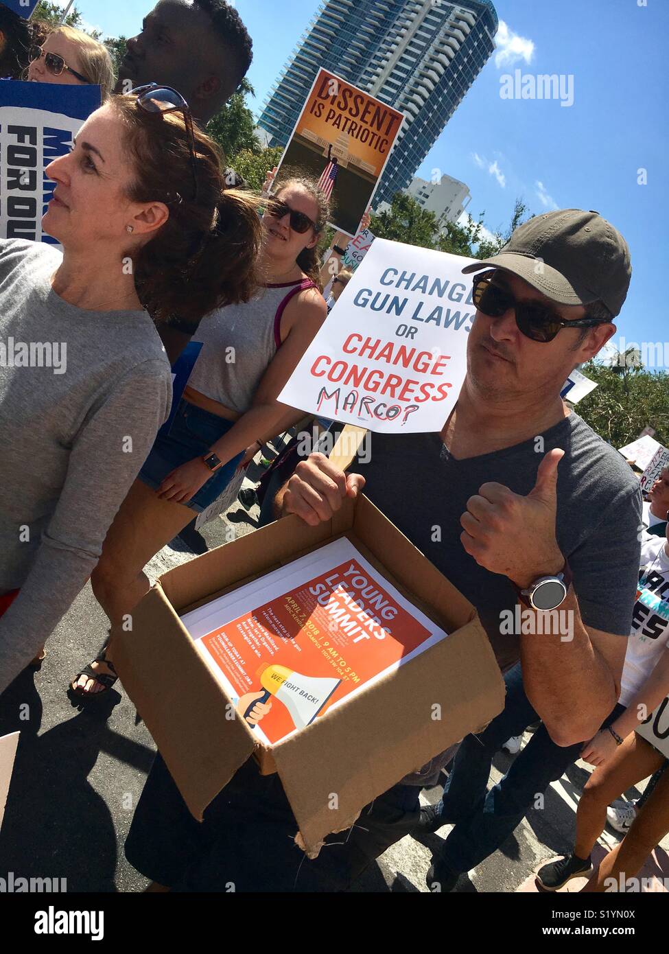 Miami Beach Florida “March For Our Lives.”  March 24, 2018 protest after Parkland, Florida school shootings. - Smartphone Captured Stock Image