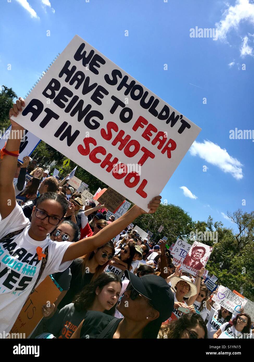 Miami Beach Florida “March For Our Lives.”  March 24, 2018 protest after Parkland, Florida school shootings. - Smartphone Captured Stock Image