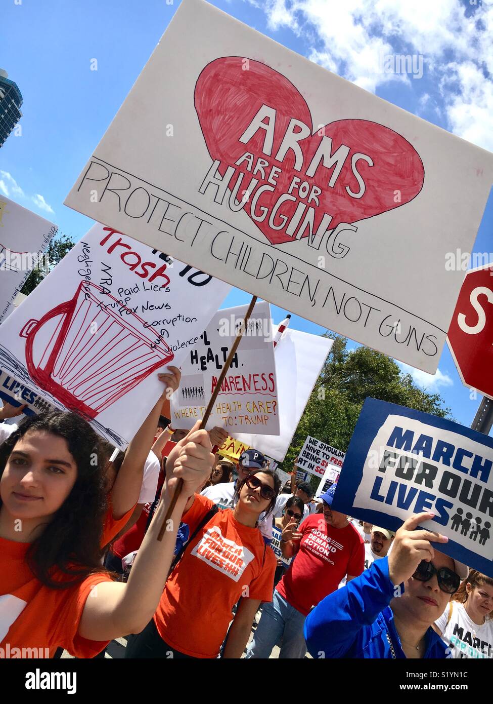 Miami Beach Florida “March For Our Lives.”  March 24, 2018 protest after Parkland, Florida school shootings. - Smartphone Captured Stock Image