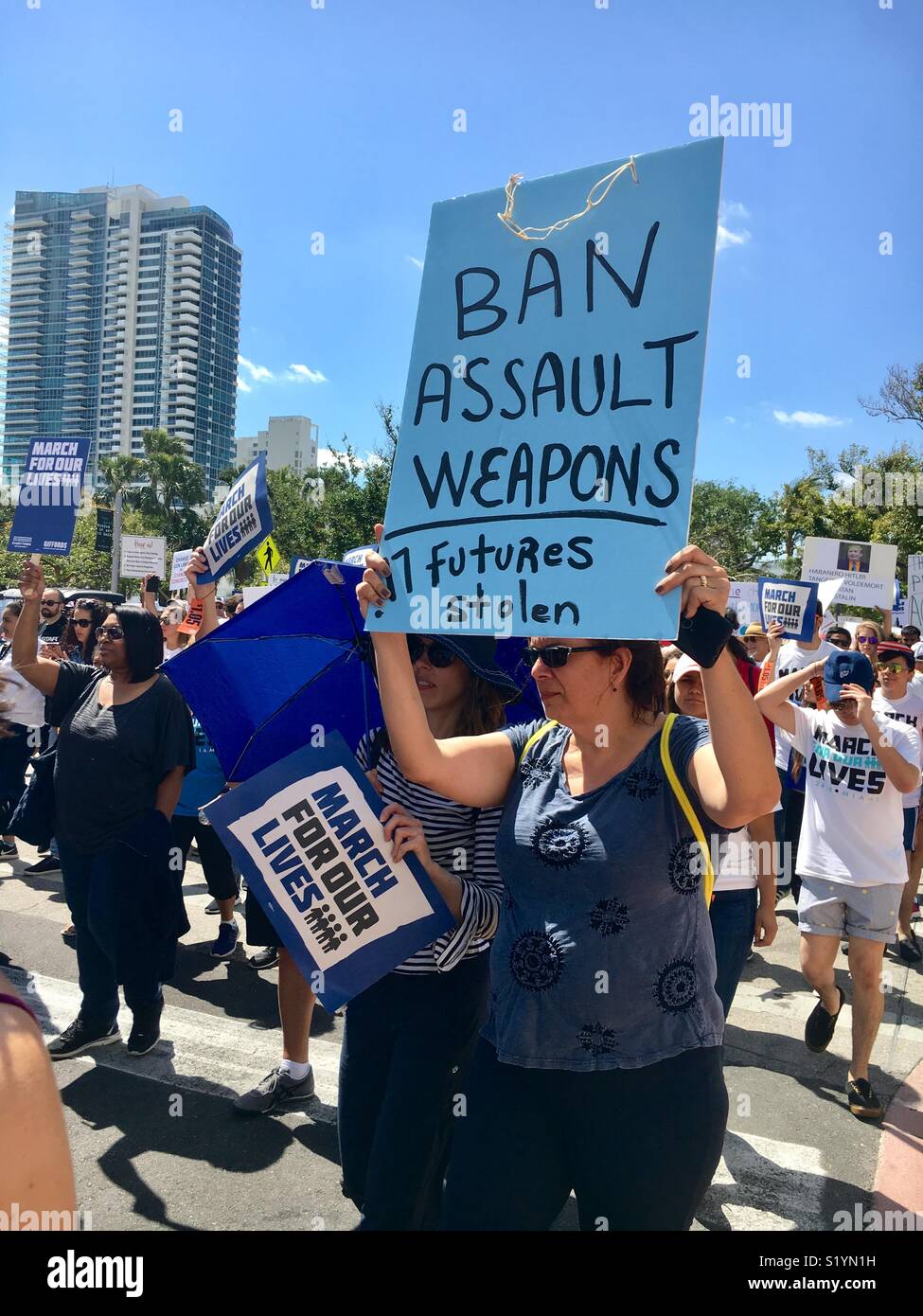Miami Beach Florida “March For Our Lives.”  March 24, 2018 protest after Parkland, Florida school shootings. Stock Photo