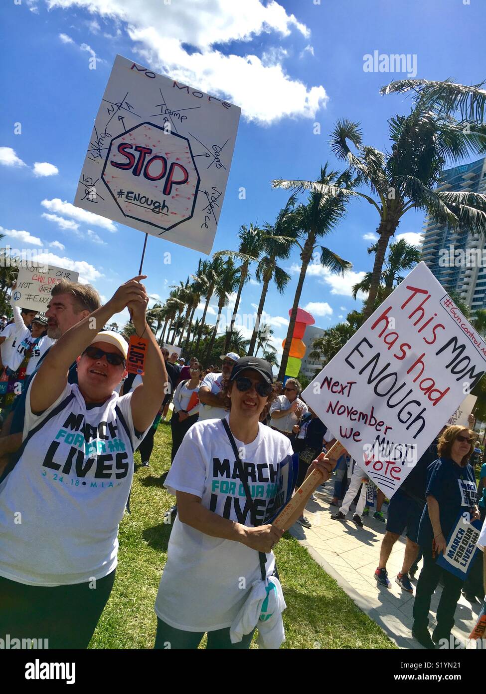 Miami Beach Florida “March For Our Lives.”  March 24, 2018 protest after Parkland, Florida school shootings. - Smartphone Captured Stock Image