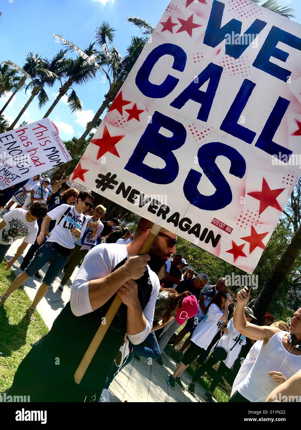 Miami Beach Florida “March For Our Lives.”  March 24, 2018 protest after Parkland, Florida school shootings. - Smartphone Captured Stock Image