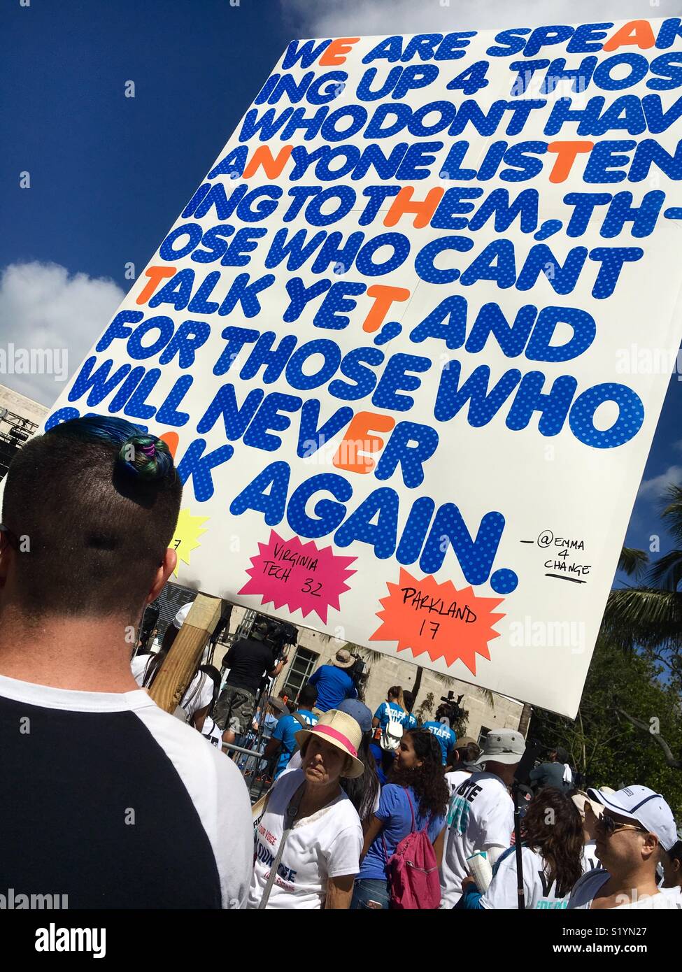 Miami Beach Florida “March For Our Lives.”  March 24, 2018 protest after Parkland, Florida school shootings. - Smartphone Captured Stock Image