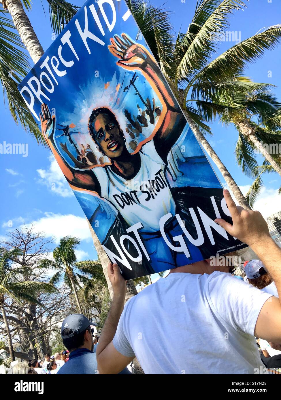 Miami Beach Florida “March For Our Lives.”  March 24, 2018 protest after Parkland, Florida school shootings. - Smartphone Captured Stock Image