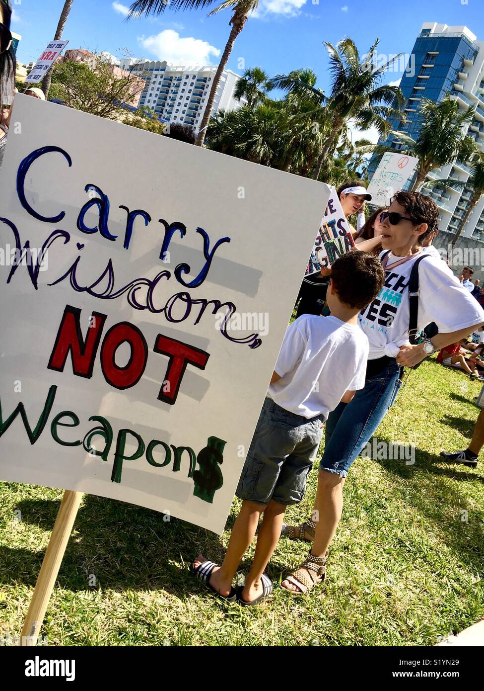 Miami Beach Florida “March For Our Lives.”  March 24, 2018 protest after Parkland, Florida school shootings - Smartphone Captured Stock Image