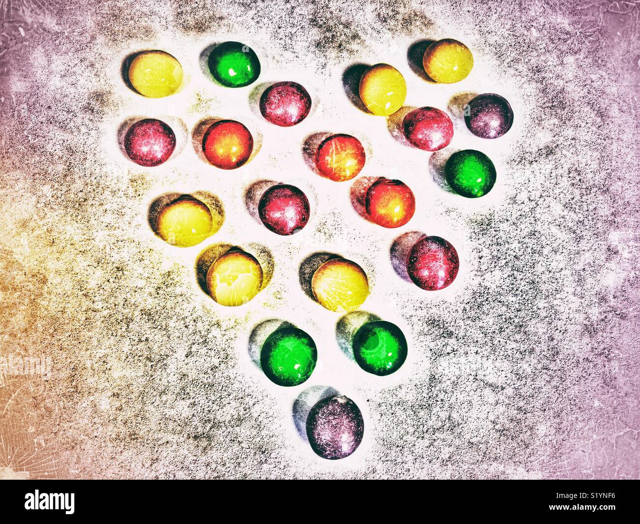 Colorful fruit flavored candy pieces in heart shape - Smartphone Captured Stock Image