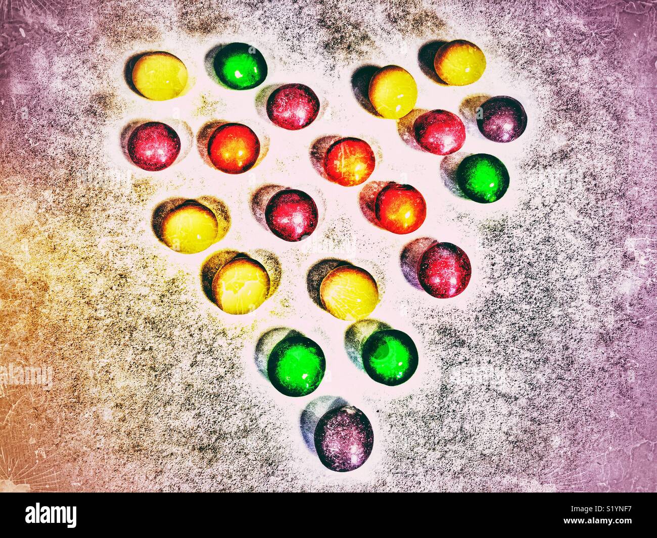 Colorful fruit flavored candy pieces in heart shape - Smartphone Captured Stock Image