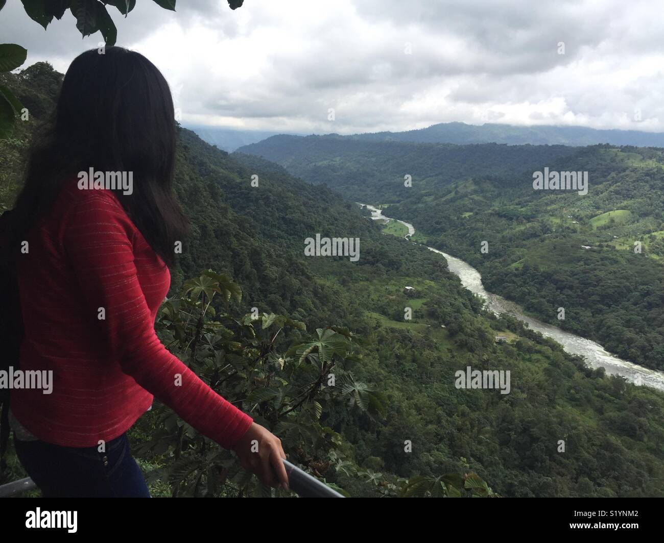 Mirando el valle del Río Blanco en Los Banco- Ecuador, bosque húmedo tropical Stock Photo