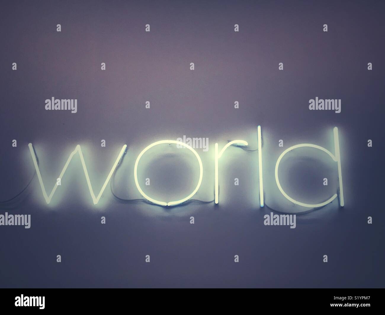 A neon sign saying World - Smartphone Captured Stock Image