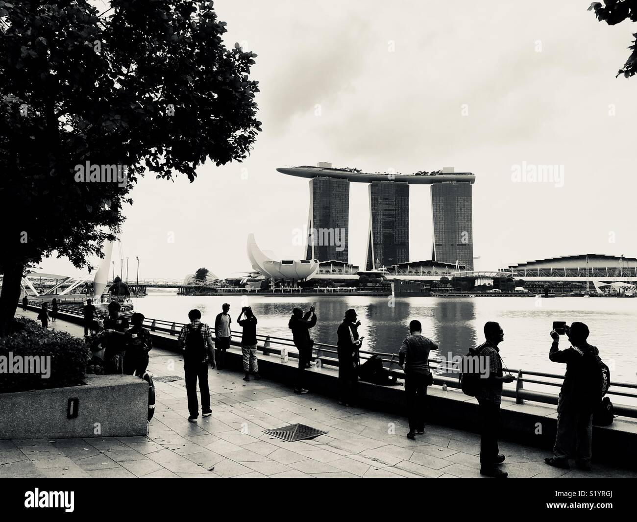 View on the Bay and the Marina Bay Sands Hotel , Singapore - Smartphone Captured Stock Image