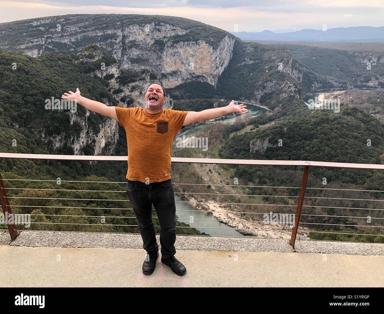 Happy man Ardeche France - Smartphone Captured Stock Image